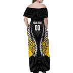 Taranaki 2026 Rugby Custom Family Matching Off Shoulder Maxi Dress and Hawaiian Shirt NZ Maori Silver Fern