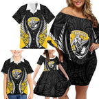 Taranaki 2026 Rugby Custom Family Matching Off Shoulder Short Dress and Hawaiian Shirt NZ Maori Silver Fern