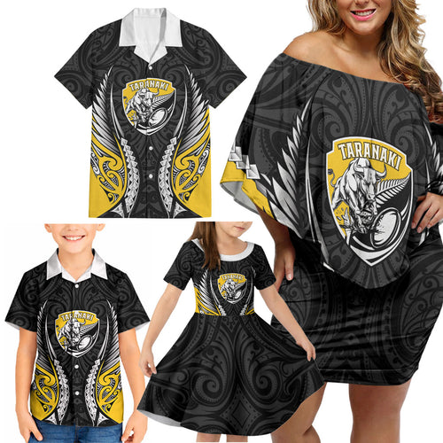 Taranaki 2026 Rugby Custom Family Matching Off Shoulder Short Dress and Hawaiian Shirt NZ Maori Silver Fern