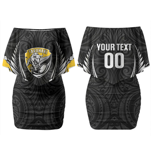 Taranaki 2026 Rugby Custom Family Matching Off Shoulder Short Dress and Hawaiian Shirt NZ Maori Silver Fern