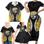 Taranaki 2026 Rugby Custom Family Matching Short Sleeve Bodycon Dress and Hawaiian Shirt NZ Maori Silver Fern