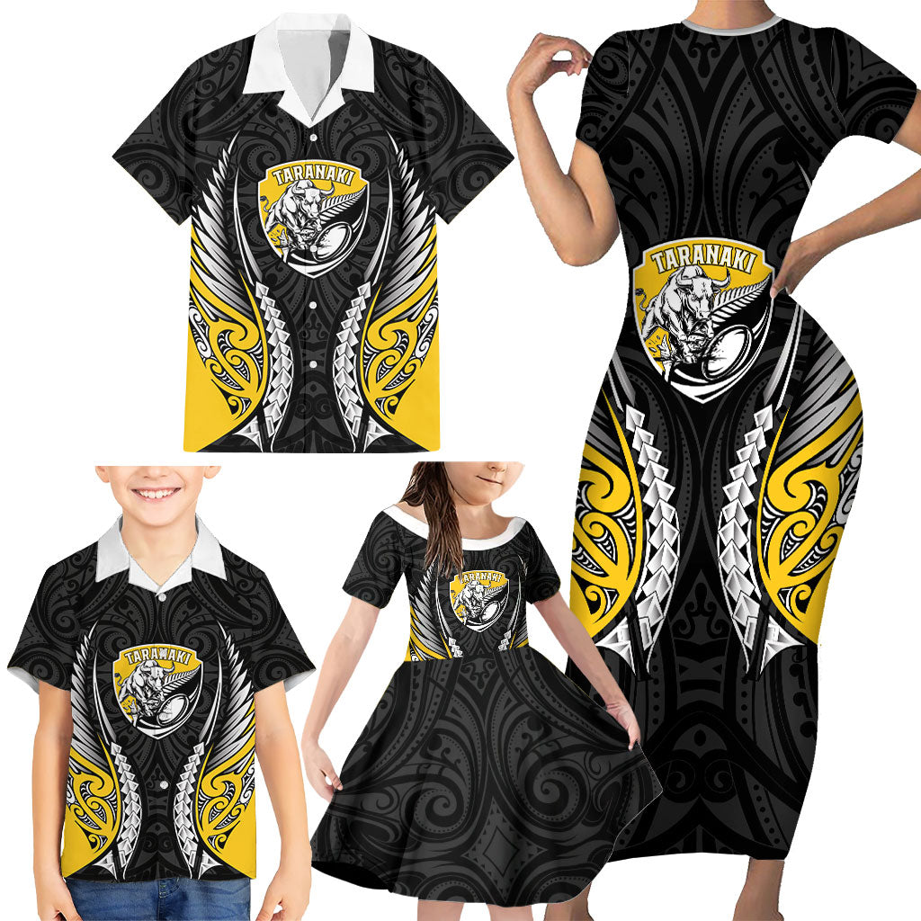 Taranaki 2026 Rugby Custom Family Matching Short Sleeve Bodycon Dress and Hawaiian Shirt NZ Maori Silver Fern