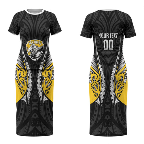 Taranaki 2026 Rugby Custom Family Matching Short Sleeve Bodycon Dress and Hawaiian Shirt NZ Maori Silver Fern