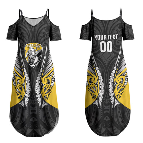 Taranaki 2026 Rugby Custom Family Matching Summer Maxi Dress and Hawaiian Shirt NZ Maori Silver Fern