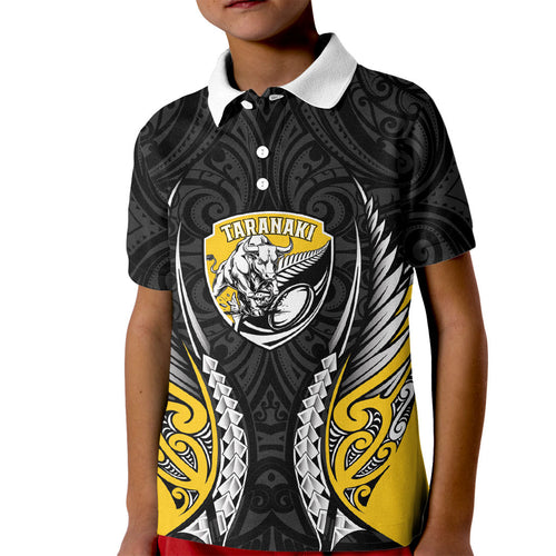 Taranaki 2026 Rugby Custom Kid Polo Shirt NZ Maori Silver Fern