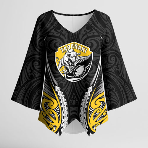 Taranaki 2026 Rugby Custom Kimono Sleeve Blouse NZ Maori Silver Fern