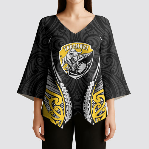 Taranaki 2026 Rugby Custom Kimono Sleeve Blouse NZ Maori Silver Fern