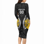 Taranaki 2026 Rugby Custom Long Sleeve Bodycon Dress NZ Maori Silver Fern