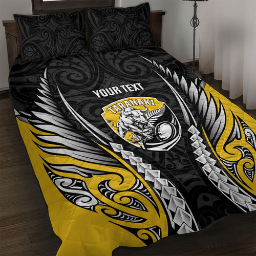 Taranaki 2026 Rugby Custom Quilt Bed Set NZ Maori Silver Fern