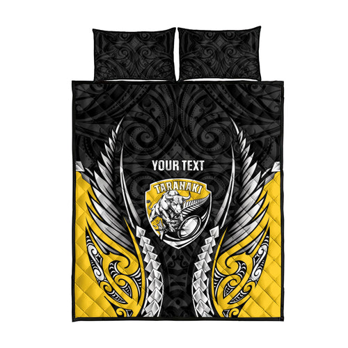 Taranaki 2026 Rugby Custom Quilt Bed Set NZ Maori Silver Fern