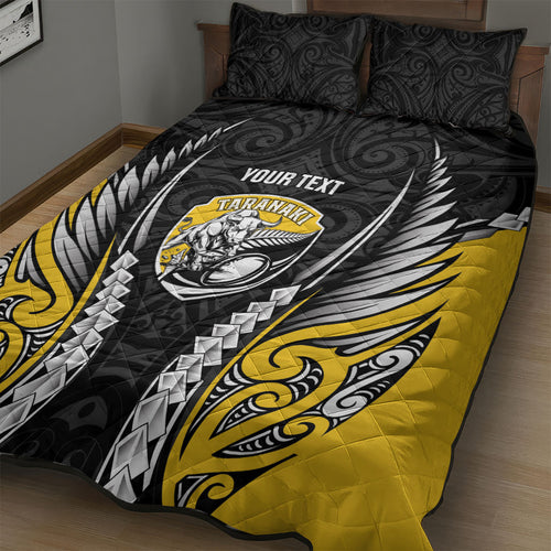 Taranaki 2026 Rugby Custom Quilt Bed Set NZ Maori Silver Fern