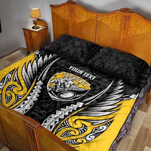 Taranaki 2026 Rugby Custom Quilt Bed Set NZ Maori Silver Fern
