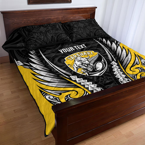 Taranaki 2026 Rugby Custom Quilt Bed Set NZ Maori Silver Fern