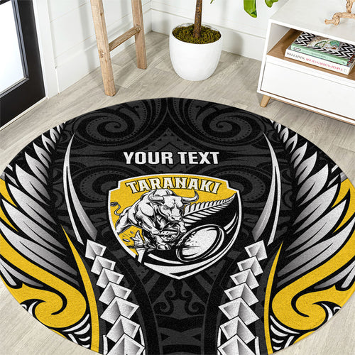 Taranaki 2026 Rugby Custom Round Carpet NZ Maori Silver Fern