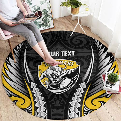 Taranaki 2026 Rugby Custom Round Carpet NZ Maori Silver Fern