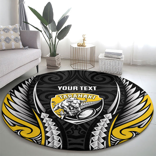 Taranaki 2026 Rugby Custom Round Carpet NZ Maori Silver Fern