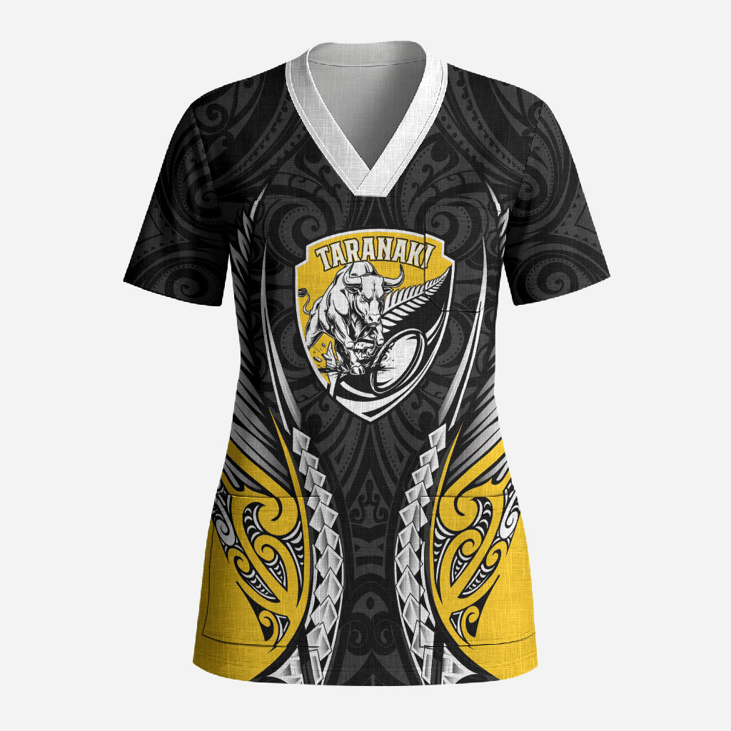 Taranaki 2026 Rugby Custom Scrub Top NZ Maori Silver Fern