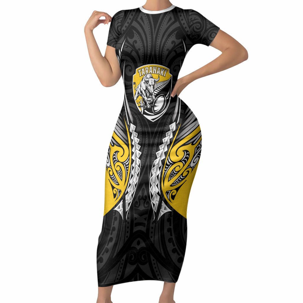 Taranaki 2026 Rugby Custom Short Sleeve Bodycon Dress NZ Maori Silver Fern