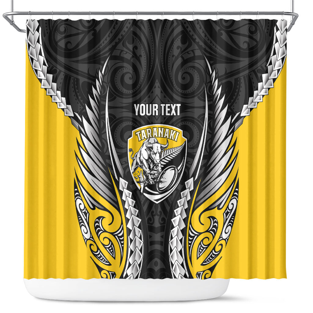 Taranaki 2026 Rugby Custom Shower Curtain NZ Maori Silver Fern