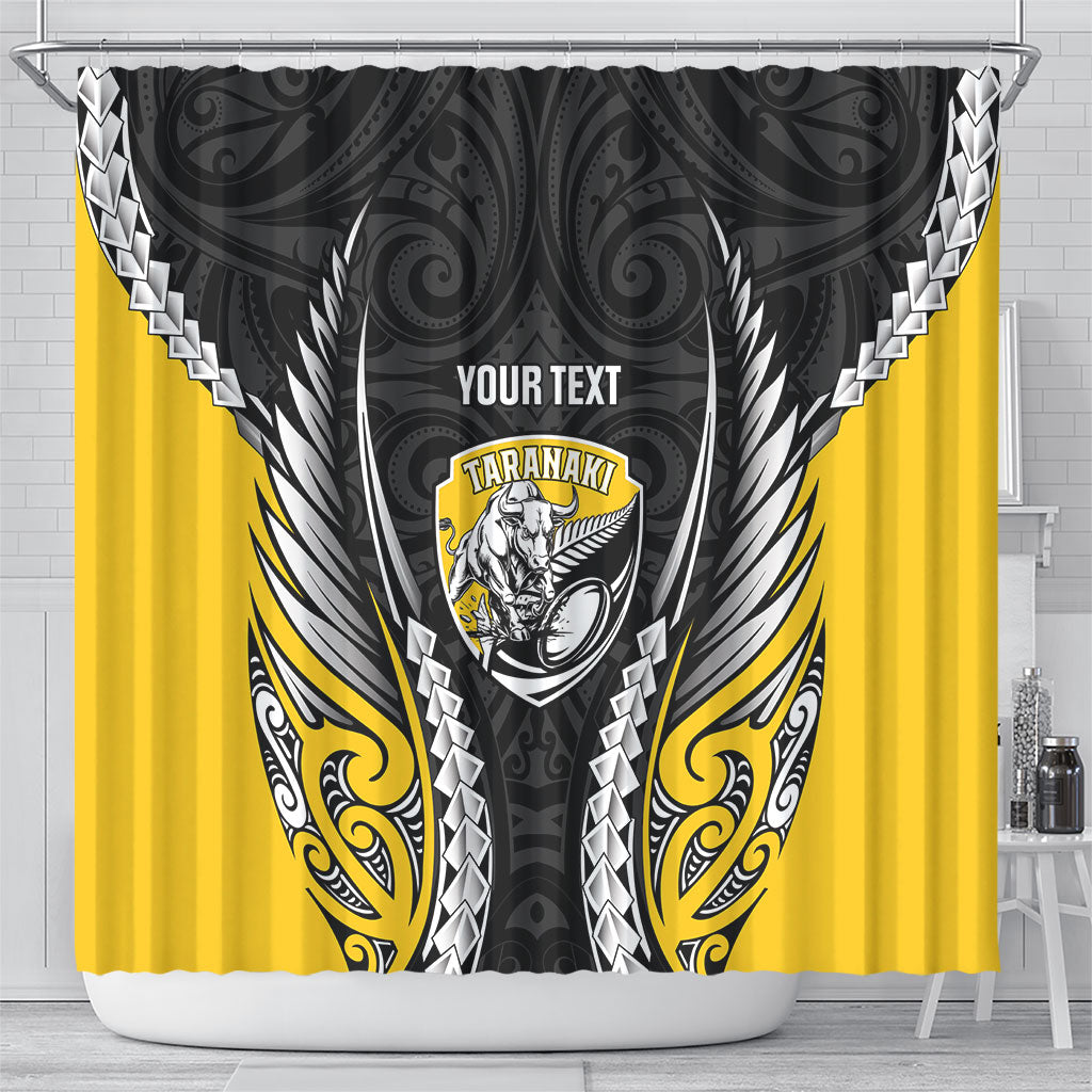 Taranaki 2026 Rugby Custom Shower Curtain NZ Maori Silver Fern