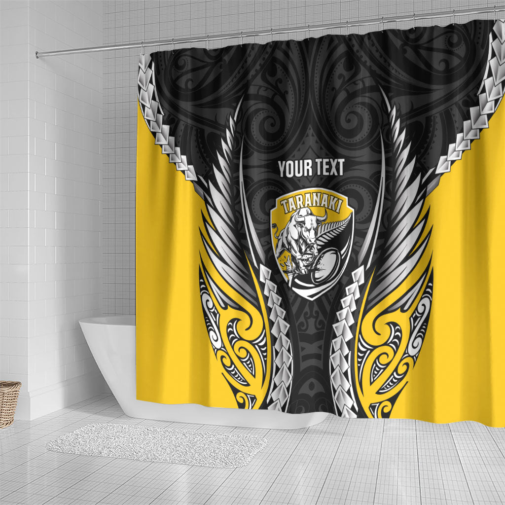 Taranaki 2026 Rugby Custom Shower Curtain NZ Maori Silver Fern