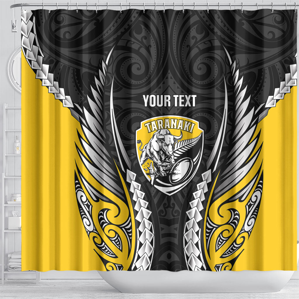 Taranaki 2026 Rugby Custom Shower Curtain NZ Maori Silver Fern