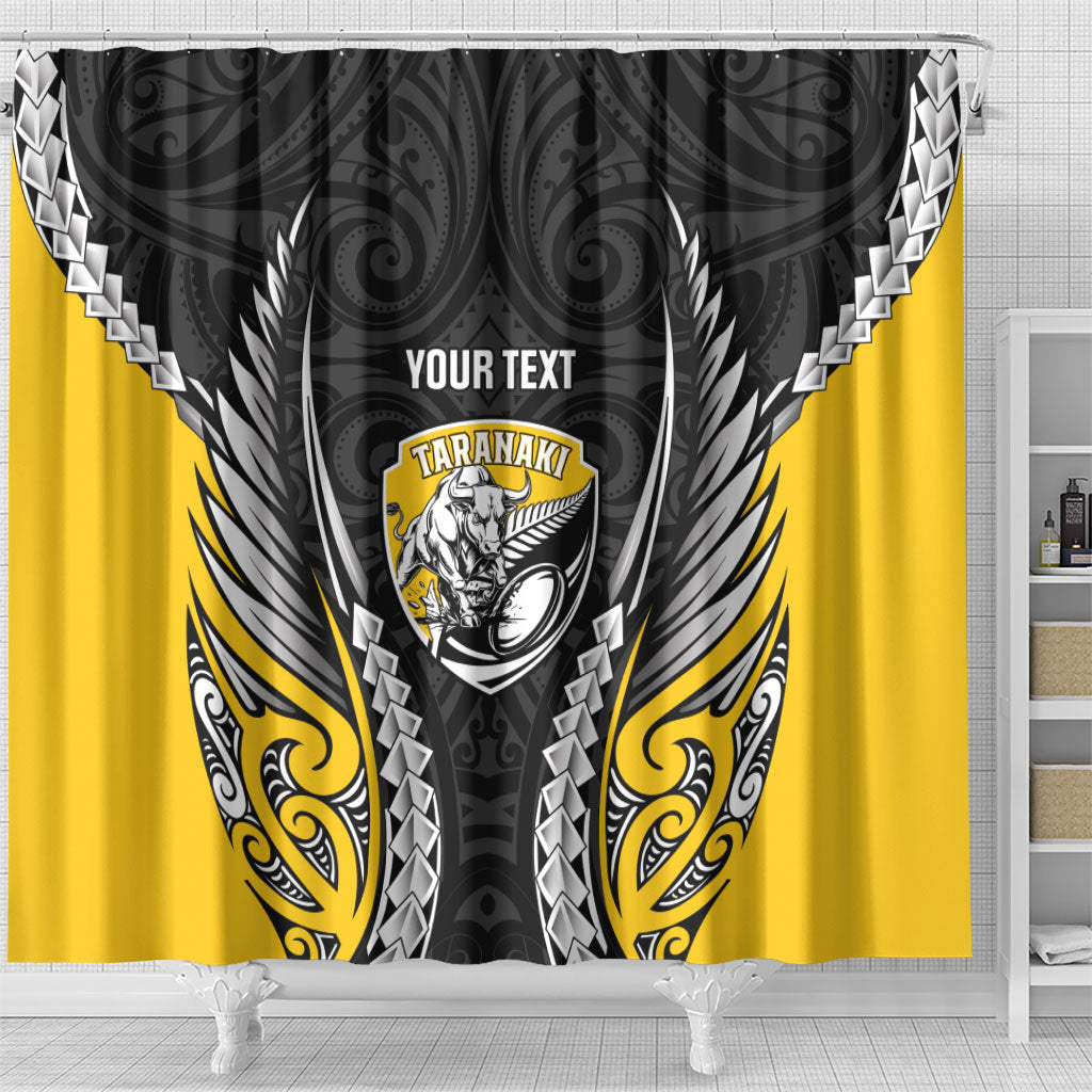Taranaki 2026 Rugby Custom Shower Curtain NZ Maori Silver Fern