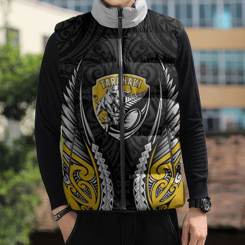 Taranaki 2026 Rugby Custom Sleeveless Puffer Jacket NZ Maori Silver Fern