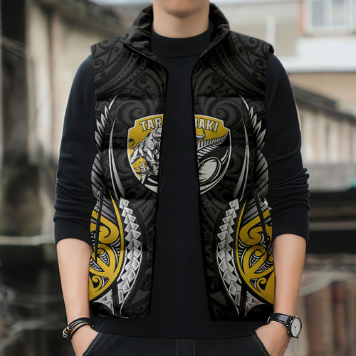 Taranaki 2026 Rugby Custom Sleeveless Puffer Jacket NZ Maori Silver Fern