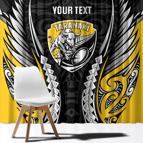 Taranaki 2026 Rugby Custom Window Curtain NZ Maori Silver Fern