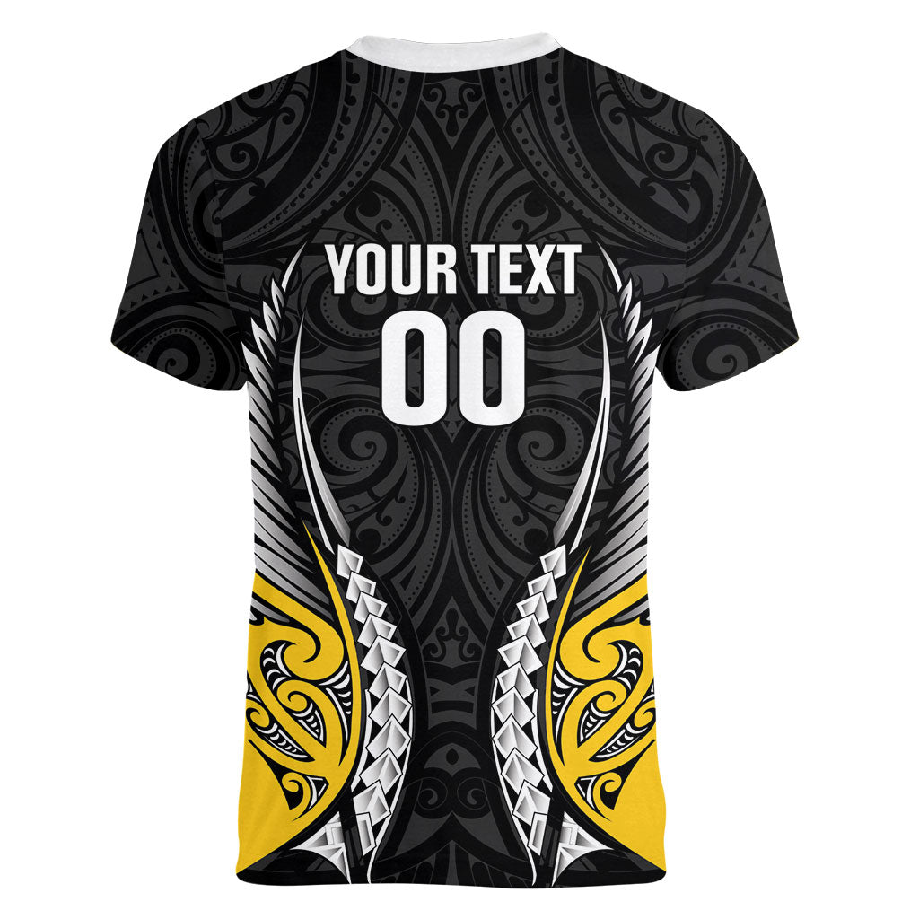 Taranaki 2026 Rugby Custom Women V-Neck T-Shirt NZ Maori Silver Fern