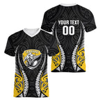 Taranaki 2026 Rugby Custom Women V-Neck T-Shirt NZ Maori Silver Fern