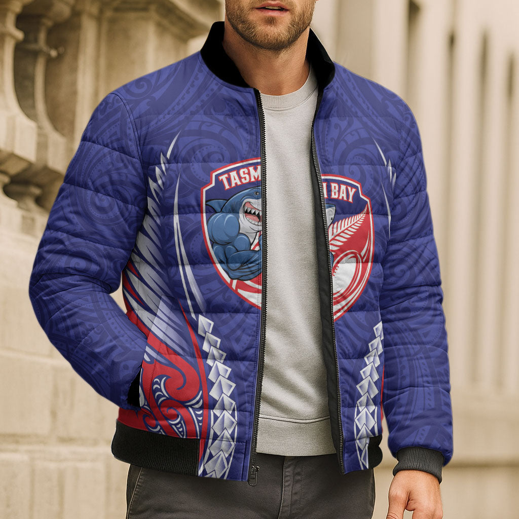 Tasman Bay 2026 Rugby Custom Bomber Puffer Jacket NZ Maori Silver Fern