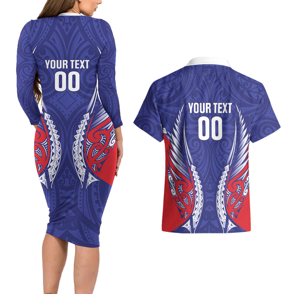 Tasman Bay 2026 Rugby Custom Couples Matching Long Sleeve Bodycon Dress and Hawaiian Shirt NZ Maori Silver Fern