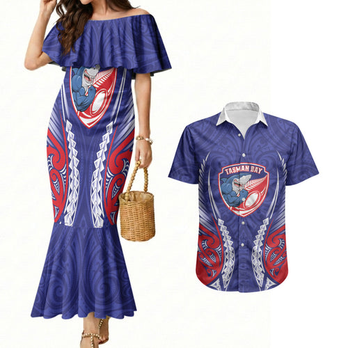 Tasman Bay 2026 Rugby Custom Couples Matching Mermaid Dress and Hawaiian Shirt NZ Maori Silver Fern