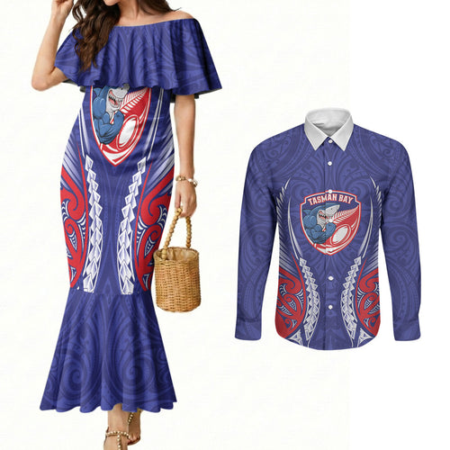 Tasman Bay 2026 Rugby Custom Couples Matching Mermaid Dress and Long Sleeve Button Shirt NZ Maori Silver Fern