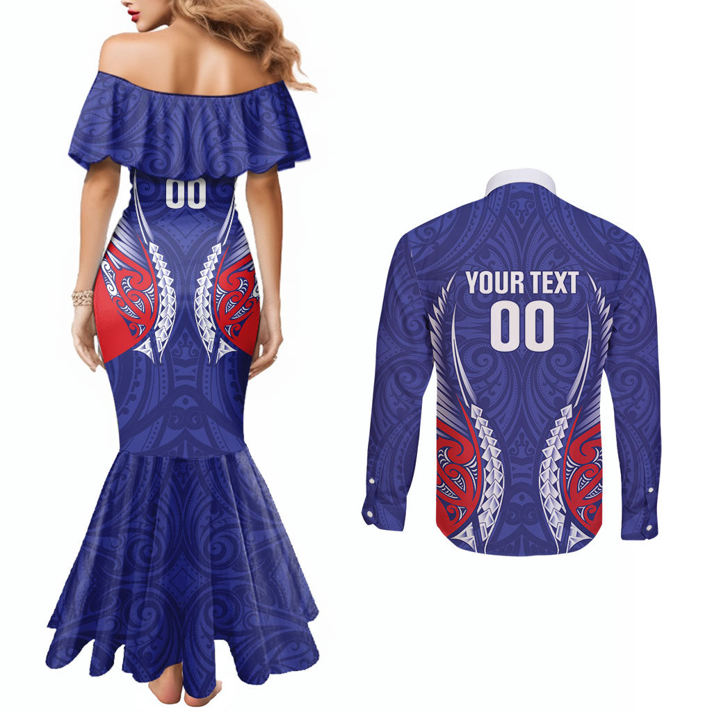 Tasman Bay 2026 Rugby Custom Couples Matching Mermaid Dress and Long Sleeve Button Shirt NZ Maori Silver Fern
