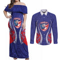 Tasman Bay 2026 Rugby Custom Couples Matching Off Shoulder Maxi Dress and Long Sleeve Button Shirt NZ Maori Silver Fern
