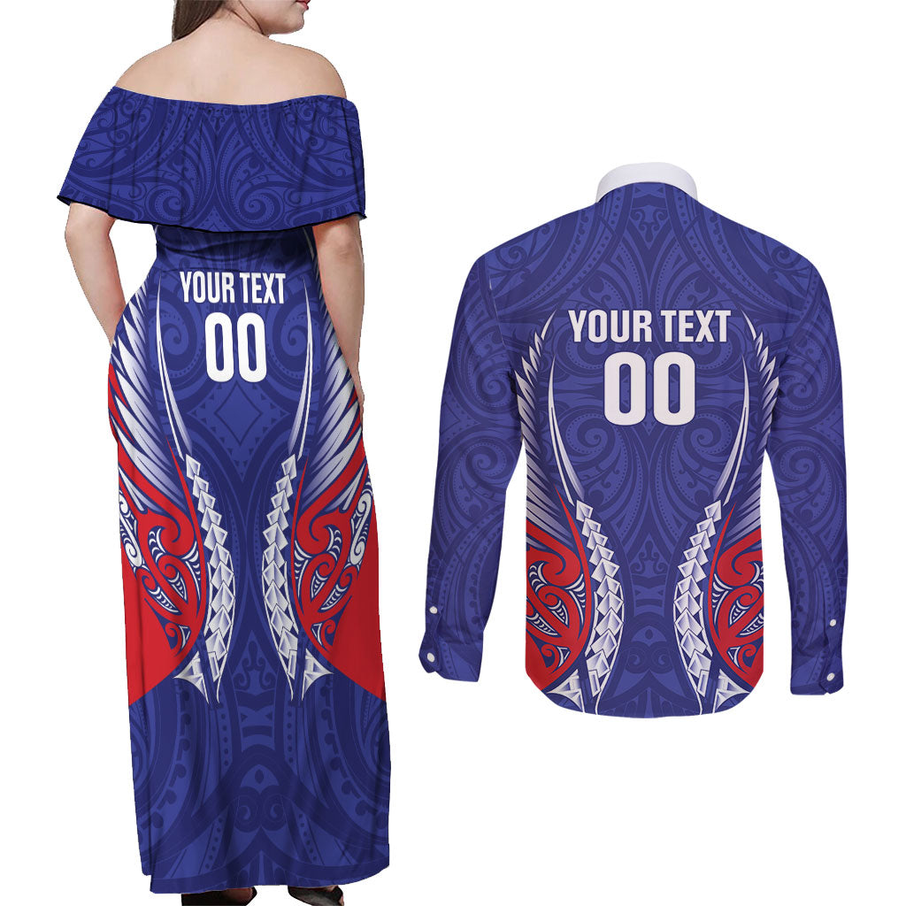 Tasman Bay 2026 Rugby Custom Couples Matching Off Shoulder Maxi Dress and Long Sleeve Button Shirt NZ Maori Silver Fern