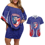 Tasman Bay 2026 Rugby Custom Couples Matching Off Shoulder Short Dress and Hawaiian Shirt NZ Maori Silver Fern