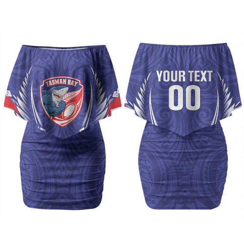 Tasman Bay 2026 Rugby Custom Couples Matching Off Shoulder Short Dress and Hawaiian Shirt NZ Maori Silver Fern