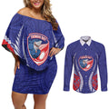Tasman Bay 2026 Rugby Custom Couples Matching Off Shoulder Short Dress and Long Sleeve Button Shirt NZ Maori Silver Fern
