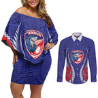 Tasman Bay 2026 Rugby Custom Couples Matching Off Shoulder Short Dress and Long Sleeve Button Shirt NZ Maori Silver Fern