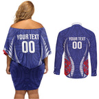 Tasman Bay 2026 Rugby Custom Couples Matching Off Shoulder Short Dress and Long Sleeve Button Shirt NZ Maori Silver Fern