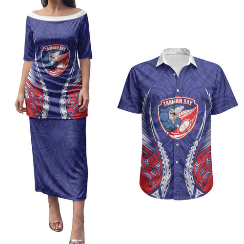 Tasman Bay 2026 Rugby Custom Couples Matching Puletasi and Hawaiian Shirt NZ Maori Silver Fern