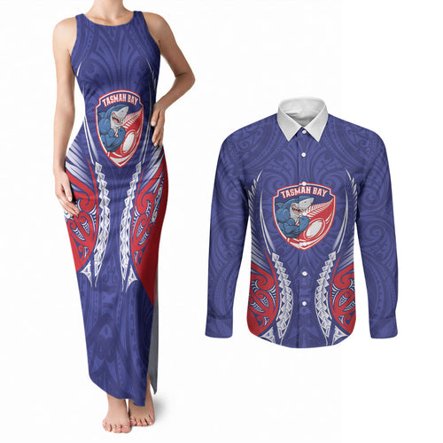 Tasman Bay 2026 Rugby Custom Couples Matching Tank Maxi Dress and Long Sleeve Button Shirt NZ Maori Silver Fern