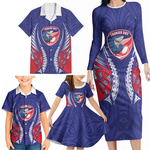 Tasman Bay 2026 Rugby Custom Family Matching Long Sleeve Bodycon Dress and Hawaiian Shirt NZ Maori Silver Fern