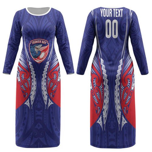 Tasman Bay 2026 Rugby Custom Family Matching Long Sleeve Bodycon Dress and Hawaiian Shirt NZ Maori Silver Fern