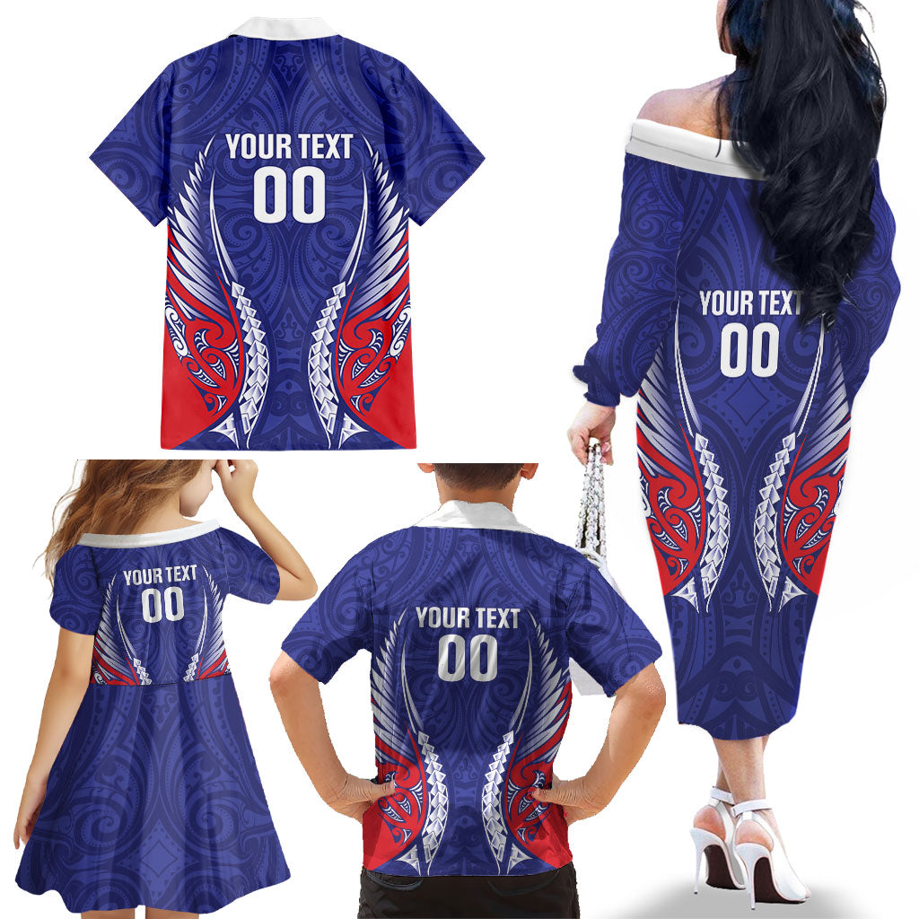 Tasman Bay 2026 Rugby Custom Family Matching Off The Shoulder Long Sleeve Dress and Hawaiian Shirt NZ Maori Silver Fern