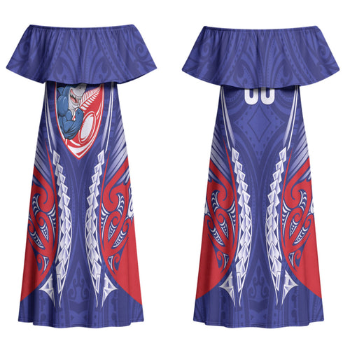 Tasman Bay 2026 Rugby Custom Family Matching Off Shoulder Maxi Dress and Hawaiian Shirt NZ Maori Silver Fern